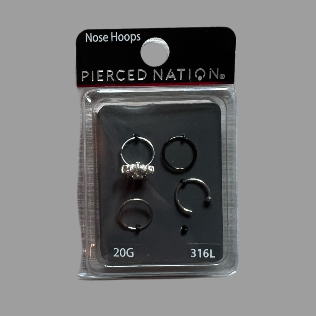 Pierced Nation Silver And Black Nose Hoops Set